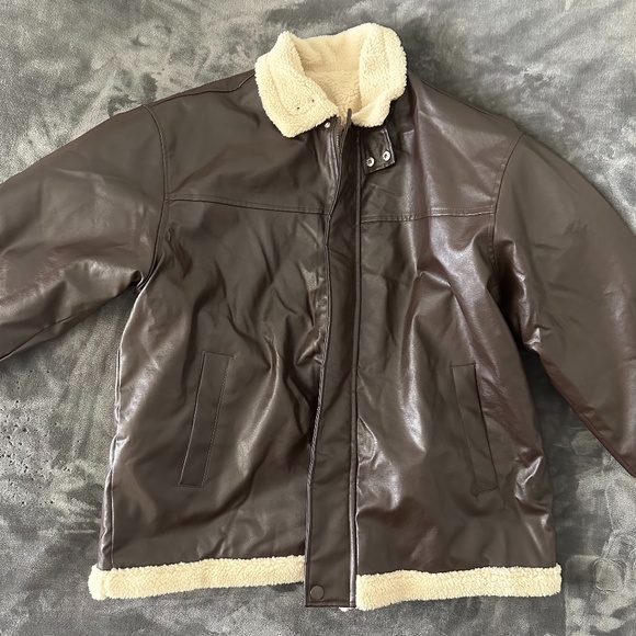 Aelfric Eden Brown Faux Leather Sherpa Lined Jacket - Picture 1 of 2
